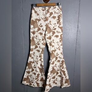 Altar’d State Cow Print Fringe High Rise Flares Size M